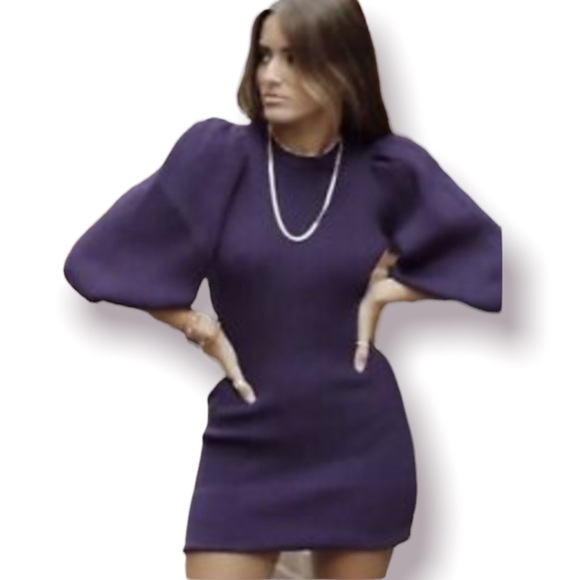 ZARA | Puffy Sleeve Ribbed Sweater Dress - Picture 2 of 10